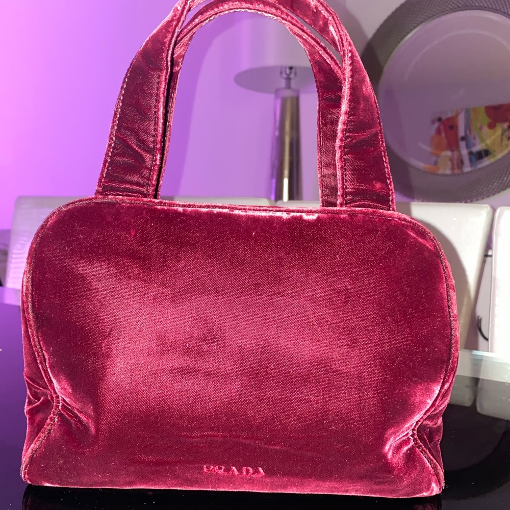 PRADA Cardinal Red Velvet Bag Double Handbag